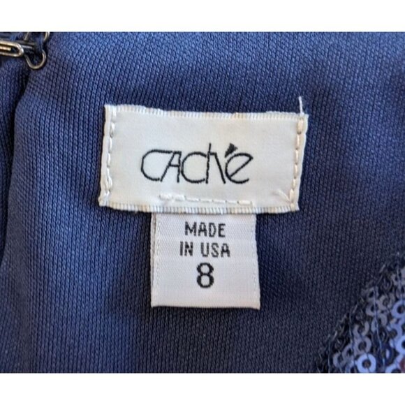 Vintage Y2K CACHE Midnight Blue Lean Column Sequined Mini Maxi Dress Size 8 - Picture 2 of 6